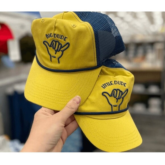 Men's 2pc Big Dude/Little Dude with Flat  Embroidery Hat, cap, Ligh yellow. New. - Picture 3 of 7